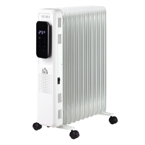 HOMCOM Radiador a Óleo 2290/2720W com 3 Modos de Aquecimento Tela LED Controle Tátil Termostato Temporizador 24H e Rodas Baixo Consumo para 20m² 50,5x24x63cm Branco