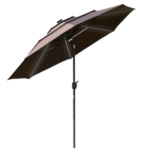 Outsunny Chapéu de Sol Φ296x245cm com Luzes LED e Painel Solar Ângulo Ajustável em 3 Posições para Pátio Terraço Piscina Café