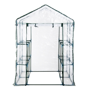 Outsunny Estufa Transparente de Jardim Estufa de Plantas de 3 Níveis com Prateleiras Estrutura de Aço 143x143x195cm Transparente e Verde