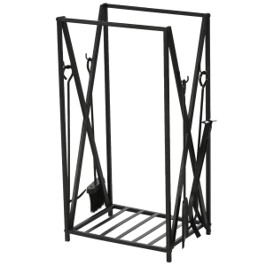 HOMCOM Suporte para Lenhas 46x30x76cm com 4 Ferramentas Incluídas Estrutura de Aço Carga Máxima 100kg para Exterior e Interior Preto
