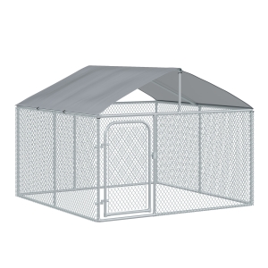 PawHut Canil de Exterior com Toldo Gaiola para Animais de Estimação de Metal Galvanizado com Fechadura para Jardim Pátio 230x230x172cm Prata
