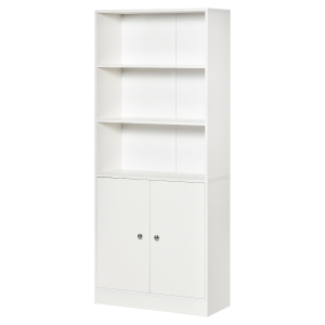 HOMCOM Estante para Livros com 3 Compartimentos Abertos e 1 Armário com Prateleira Ajustável Armazenamento para Sala de Estar Escritório 70x29,5x167 Branco