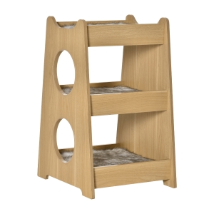 PawHut Cama para Gatos de 3 Níveis com Almofadas Removíveis e várias Entradas Móveis de atividades para gatos 50x43x74 cm Cor de madeira natural