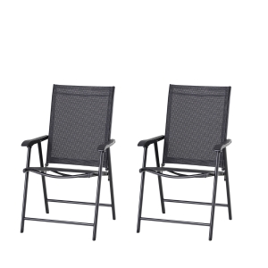 Outsunny Conjunto de 2 cadeiras dobráveis para exteriores com braços Cadeiras para varanda Jardim Terraço 58x64x94 cm Preto Carga 100kg