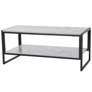 HOMCOM Mesa de Centro com Prateleira Mesa de Café Minimalista Imitação de Mármore Estrutura de Metal 106x50x47cm Branco e Preto