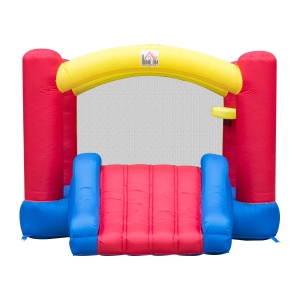 HOMCOM Castelo Insuflável com Escorrega Trampolim e Cesta de Basquetebol para Crianças acima de 3 Anos com Inflador e Bolsa de Transporte para Interior e Exterior 366x274x183cm Multicor