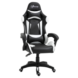 Vinsetto Cadeira de Gaming para Escritório Ergonômica Reclinável e Altura Ajustável com Encosto Alto Apoio para a Cabeça e Braços 66x66x128-138cm Branco