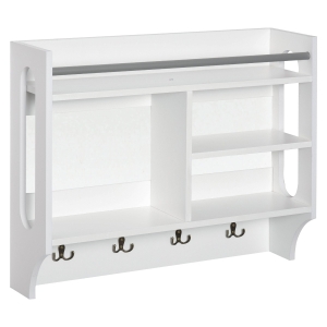 HOMCOM Estante de parede com 4 ganchos 3 compartimentos 1 prateleira e barra de metal Estilo Moderno Multiuso 73x20x60 cm Branco