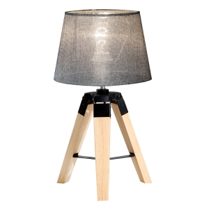 HOMCOM Candeeiro de Mesa com Base de Tripé e Tela de Tecido de Linho para Dormitório ou Sala de Estar Lâmpada E27 Máx. 40W 24x24x45cm Cinza e madeira