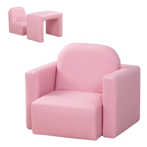 HOMCOM Conjunto 2 em 1 Poltrona infantil multifuncional conversível em cadeira e mesa para crianças acima de 3 anos 33x35x41 cm Rosa
