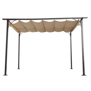 Outsunny Pérgola de Metal 3,5x3,5m para Jardim Pátio ou Terraço com Tecto Retráctil Pano Poliéster Resistente à Água e UV