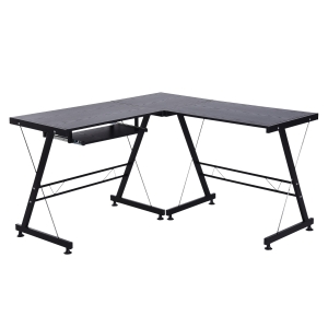 HOMCOM Secretária para Escritório Mesa de Computador 2 em 1 Secretária em Forma de L 130x130x73,5cm e Secretária Reta 210x50x73,5cm Preto