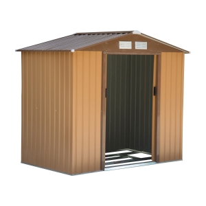Outsunny Galpão de jardim de aço com porta deslizante e ventilação para armazenamento de ferramentas 213x127x185 cm marrom