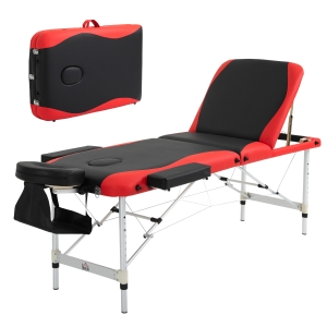 HOMCOM Marquesa dobrável e portátil 215x60x61-84cm ajustável em altura com apoio de cabeça e braço para fisioterapia Preto e vermelho