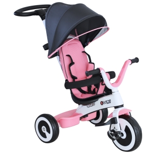 HOMCOM triciclo bebê 4 em 1 para crianças +18 meses Controle Parental Rosa