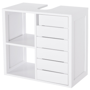 Kleankin Armário de Banheiro Baixo com Prateleiras e Armário com Porta 60x30x54 cm Branco