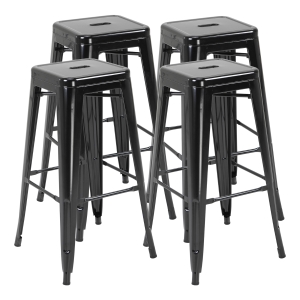 HOMCOM Conjunto de 4 Bancos Interiores e Exteriores de Metal Estilo Industrial 43x43x76 cm