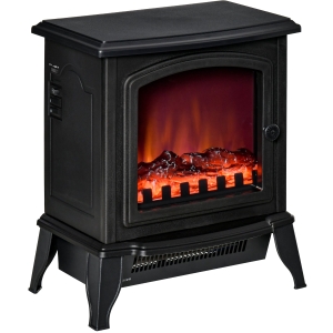 HOMCOM Lareira Elétrica Portátil 1000/2000W com Simulação de Chama Termostato Ajustável e Proteção de Superaquecimento para Salas de até 25m² 36,5x24x41,5cm Preto