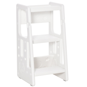 HOMCOM Torre de Aprendizagem para Crianças com Altura Ajustável em 3 Posições e Plataforma Antiderrapante para Cozinha Sala de Jantar Casa de Banho 47x47x90cm Branco