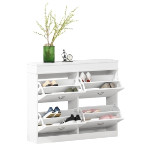 HOMCOM Móvel Sapateiro de 4 Portas Estreito com Prateleiras Ajustáveis e Removíveis Capacidade de 16 Pares para Corredor Entrada 98x24x83cm Branco