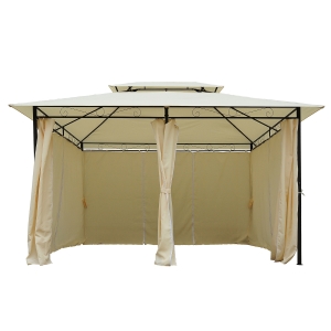 Outsunny Pérgola de jardim 3x4 m estrutura de aço telhado Duplo 6 Cortinas Laterais 8 Orifícios de Drenagem Boa Ventilação para Festas Eventos Creme