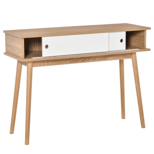 HOMCOM Móvel Entrada tipo Consola com Porta Dupla Corredeira Mesa Auxiliar Moderna para Entrada Corredor Sala de Estar 100x35x75cm Madeira Natural