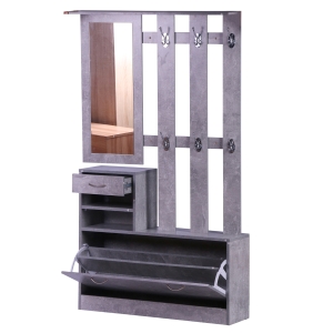 HOMCOM Conjunto de Móveis para Corredor Conjunto de 3 Peças Cabideiro Espelho Sapateira com Gaveta 90x22x116 cm Madeira