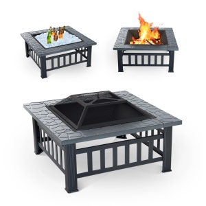 Outsunny Braseiro Exterior de Metal Multifuncional tipo Esquentador 3 em 1 para Terraço e Jardim - 81x81x46cm