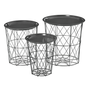 HOMCOM Conjunto de 3 mesas laterais empilháveis Cestos de metal com bandeja removível e espaço de armazenamento Estilo moderno para sala de estar Diâmetro Ø43 Ø35 e Ø30 cinza