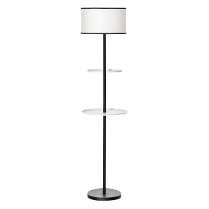 HOMCOM Candeeiro de Pé Moderno com 2 Mesinhas Auxiliares Suporte para Lâmpada E27 Máx. 40W e Interruptor de Pé para Sala de Estar Dormitório Estúdio Ø40x170cm Preto e Branco
