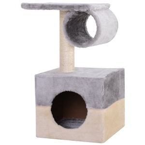 PawHut Árvore Arranhador gara gatos com poste central Cama macia de pelúcia para coçar dormir e brincar 31x31x58cm Cinza e bege