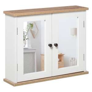Kleankin Armário de banheiro montado na parede com espelho 2 portas Prateleira ajustável em 3 posições 56x14x46 cm Branco