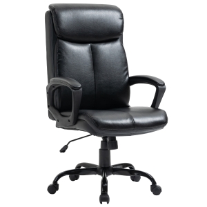 Vinsetto Cadeira de Escritório Giratória Ergonómica com Altura Ajustável Apoio para os Braços Alto Acolchoado de Couro Sintético 67x69x107-117cm Preto