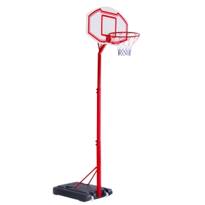 HOMCOM Tabela de basquetebol com altura ajustável de 210-260 cm suporte de metal e base recarregável para crianças e adultos vermelho