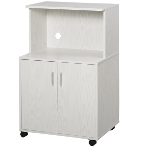 HOMCOM Aparador Auxiliar para Microondas Armário de Cozinha Baixo com Armário de 2 Portas e Prateleira Ajustável com Rodas Carga 70 kg 60,4x40,3x97 cm Branco