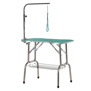 PawHut Mesa de tosquia dobrável para animais de estimação com altura ajustável em forma de osso antiderrapante aço 94,5x55x81 cm Verde
