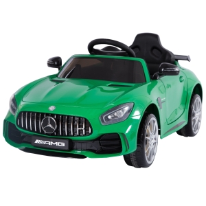 HOMCOM Carro elétrico para crianças acima de 3 anos licenciado de Mercedes GTR bateria de 12V com controle remoto Faróis musica Carga 25kg 105x58x45 cm Verde