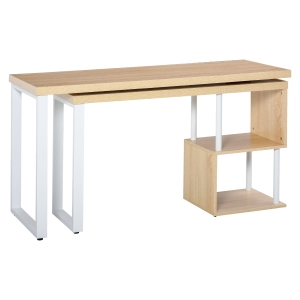 HOMCOM Secretária em forma de L giratória de 360º com prateleira de 2 níveis em S Grande espaço de armazenamento 220x55x76 cm Carvalho