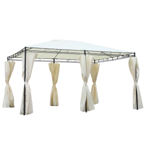 Outsunny Pérgola para jardim 4x3x2.55m Tecido Poliéster Resistente aos Raios UV Marco de Ferro com Parede Lateral Cor Creme