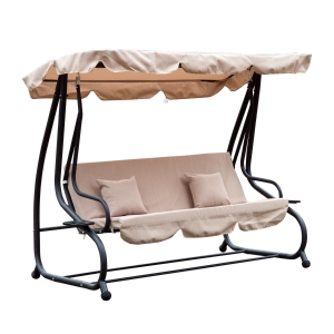 Outsunny Baloiço de Jardim de 3 Lugares Convertível em Cama com Teto Ajustável Suporte para Bebida para Terraço Balcão Exterior Carga Máxima 340kg 200x120x164cm Bege