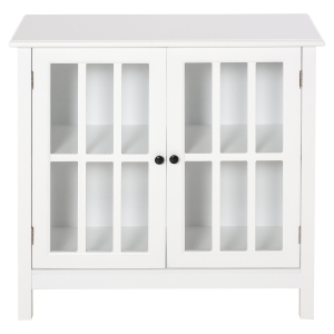 HOMCOM Aparador de cozinha Armário de armazenamento com 2 portas de vidro Dispositivo anti-derrapante Sala de jantar 80x36,5x76 cm Branco