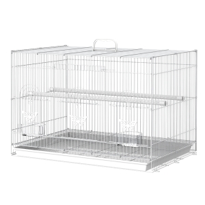 PawHut Gaiola para pássaros 60x41x41cm Aviário com 2 poleiros e 3 portas para pássaros pequenos Canários Papagaios de metal branco
