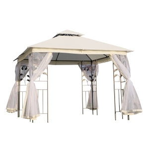 Outsunny Pérgola para jardim 300x300x265 cm com Mosquiteiro Gazebo com Duplo Teto Elegante para Jardim Terraço Cor Branca