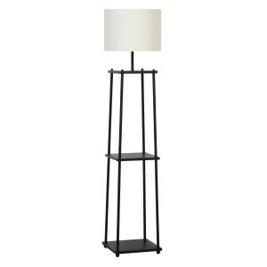 HOMCOM Lâmpada de assoalho com 3 prateleiras Interruptor de pedal 34.5x34.5x150 cm Preto e creme
