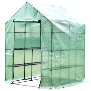 Outsunny Estufa de Jardim Estufa para Plantas com Prateleiras 143x143x195cm Estrutura de Aço Jardinagem Verde