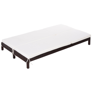 Outsunny Conjunto de Espreguiçadeiras Exterior de Vime 2 Lugares com Almofadas Acolchoadas Resistente à Água com Encosto Ajustável em 5 Níveis Suporta 220kg 195x120x28cm Marrom e Branco Creme