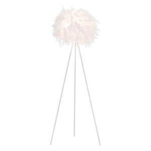 HOMCOM Candeeiro de Pé com Tripé de Metal Ecrã de Plumas Interruptor de Pé para Dormitório Sala de Estar Estúdio 54x54x147cm Branco