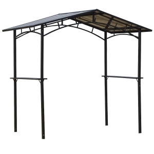 Outsunny Pergola para Churrasqueira 246x149x230 cm de alumínio com 2 Prateleiras para Jardim Preto
