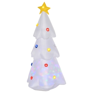 HOMCOM Árvore de Natal Inflável 122cm de Altura com Luzes LED e Inflador Decoração de Natal para Interiores Exteriores 60x51x122cm Branco