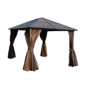 Outsunny Pérgola para jardim Exterior com parede lateral e mosquiteiro Cor Marrom